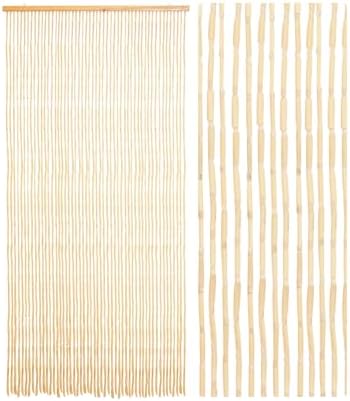 52 Strands Bamboo and Wood Beaded Curtain for Doorway Handmade Natural Doorway Beads Bohemian Bamboo and Wooden Room Devider Hanging Boho Beaded Curtain, Beige Bamboo Joint 35.4″ x 74.8″