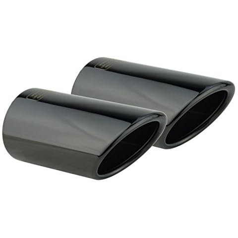 L&P A295 2 Auspuffblenden Auspuffblende Schwarz Chrom Edelstahl poliert kompatibel mit A4 B8 A5 8T Q5 8R Plug&Play Endrohrblenden Endrohrblende Auspuff Blende für 65mm Endrohre Cover