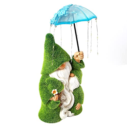 Roundot Garden Gnome Statue - Resin Gnome Parent-Child Sculpture Hod Solar Powered Led Lights Umbrella, Outdoor Decorations For Patio Yard Lawn Porch, Ornament #TOP5