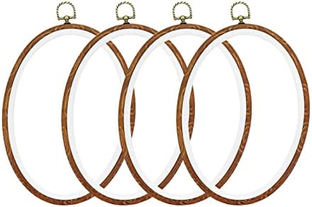 Semetall 4pcs Oval Embroidery Hoops 9"x6.5" Inch Imitation Wood Embroidery Display Frame Mini Cross Stitch Hoop for Fabric Embroidery Decoration