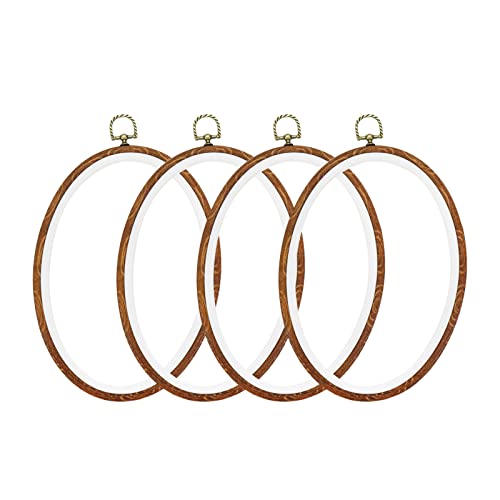 Semetall 4Pcs Oval Embroidery Hoops 9"X6.5" Inch Imitation Wood Embroidery Display Frame Mini Cross Stitch Hoop For Fabric Embroidery Decoration #TOP17