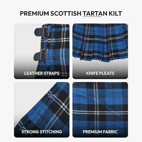 Image of 8 Yard Mens Kilt - Authentic Tartan Kilt for Men Highland Outfit for Weddings & Traditional Scottish Wear