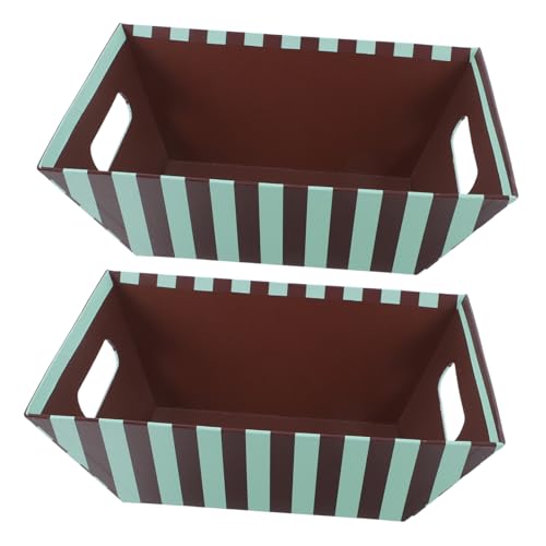 Cabilock 2pcs Striped Paper Snack Trays Heavy Duty Serving Boats with Handles for Appetizers Bread Candy and Party Snacks Versatile Food Baskets for Picnics and Events