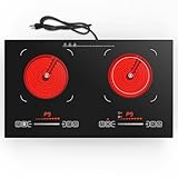 ZCCQ Electric Cooktop,110V 2400W,Countertop and Built-in Electric Stove top,2 Burner induction Cooktop with11 Power Levels,Child Safety Lock, Timer, LED touch control,Overheat Protection