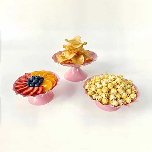 3 Pcs Metal Cake Stand Set, Scalloped Edge Cupcake Tray Dessert Display Platter, Decorative Serving Stand for Wedding, Birthday, Tea Party,Baby Show (Pink) by CBBZJY - Image 2