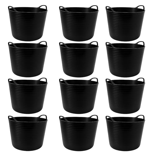 TUKA Pack de Capazos de Plástico 42 L – Profesional | Barreño, Cubeta Resistente Multiusos para albañilería, jardinería, Agricultura y hogar (2, Negro) (12, Negro)