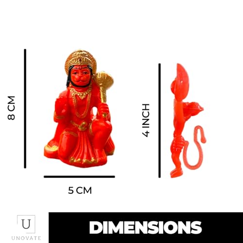 Image of UNOVATE Lord Hanuman Idol for Car Dashboard, Home, Office Desk - Hanuman Murti for for Pooja, Temple Showpiece, Decoration, Festivals and Gifting. (Orange, 8cm)