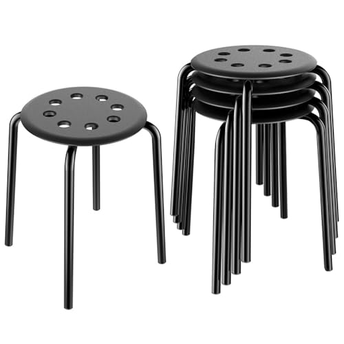 Yaheetech Portable Plastic Stack Stools Flexible Backless Seating 17.3inches Height Black Pack of 5