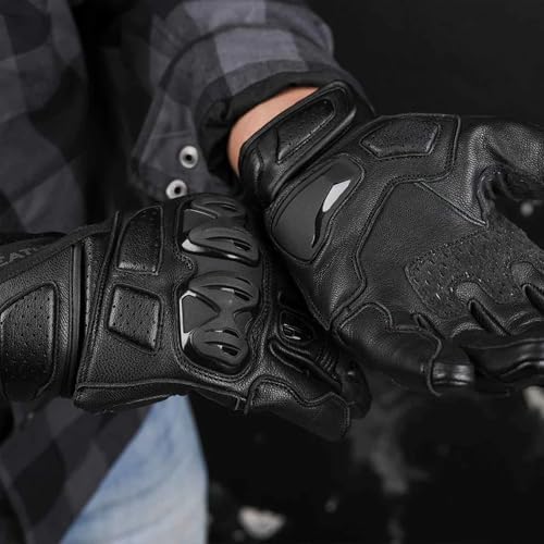 Leatherick CE Certified Black Genuine Men’s Leather Gloves - Full Grain Motorcycle Gloves with Protective Knuckles,TPR Slider & Touch Screen Compatibility Detail