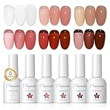 PEACECOLOR Pintauñas Semipermanentes 10ML, 6 Colores Blanco Lechoso Rojo Marrón Serie Transparente Esmaltes Semipermanentes para Uñas Profesional Soak Off UV/LED Gel Polish