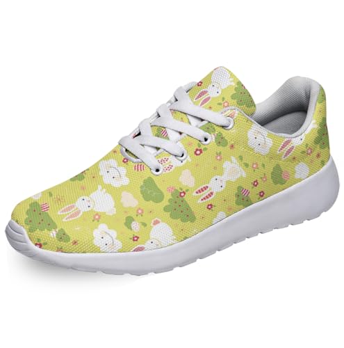 Women Men Easter Bunny Shoes Personalited 3D Print Running Shoes Athletic Tennis Sneakers White Size 9