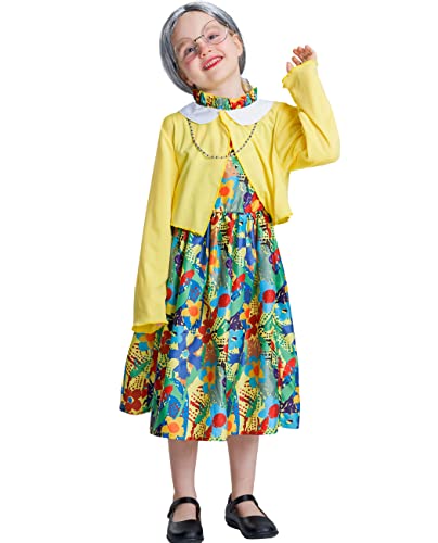 image for IKALI Girls 100 Year Old Costume Child Grandma Outfit Old Lady Fancy D