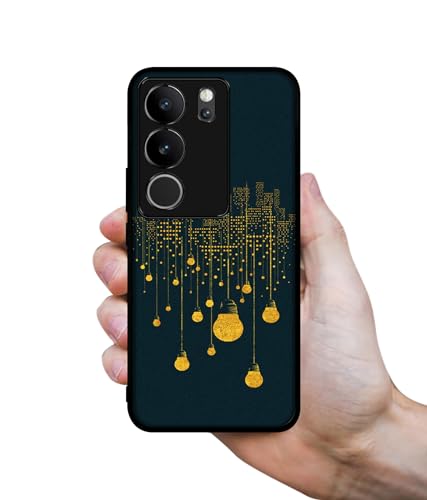 Image of City Light Pattern Design Premium 2D Printed Metal Back Case Cover for Vivo V29 5G / V29 Pro 5G, Black