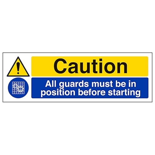 Panneau de sécurité aluminium All Guards Must Be In Position 600x200mm