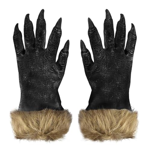 Lovelegis Guanti da lupo mannaro licantropo travestimento adulti carnevale halloween guanto accessori costume uomo donna unisex festa spaventoso peloso mani artigli scenico