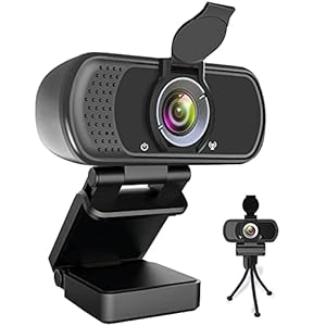 Webcam HD 1080P,Webcam with Microphone, USB Desktop Laptop Camera with 110 Degree Widescreen,Stream Webcam for Calling, Recording,Conferencing, Gaming,Webcam with Privacy Shutter and Tripod