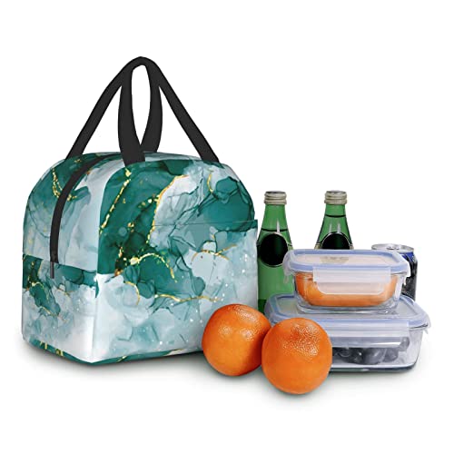 Lunch Bag Marble Green Abstract Painting Insulated Lunch Box Reusable Lunch Bags Meal Portable Container Tote For Men Women Work Travel Picnic #TOP7
