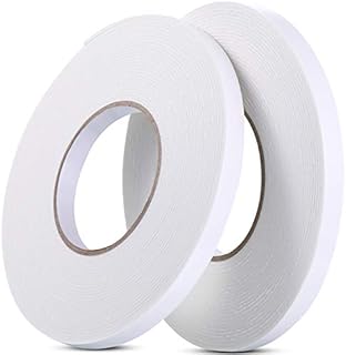 2 Rolls Foam Tape White PE Double Sided Foam Tape Foam Adhesive Tape Foam Mounting Tape Waterproof Mounting Adhesive Tape DIY Tools for Window, Door, Soundproof Insulation System (12 mm)