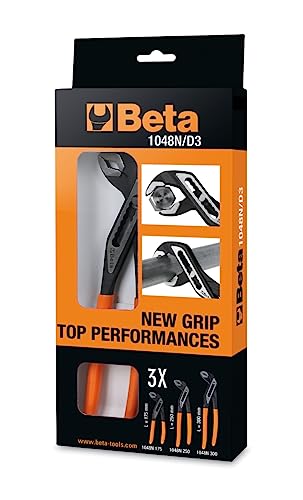 Beta 1048n D3 - Juego De Alicates Ajustables Acero Al Cromo-Vanadio, Bisagra Cerrada, Mango Triangular, Ajustable Hasta Ocho Posiciones, Mangos De Pvc Antideslizantes