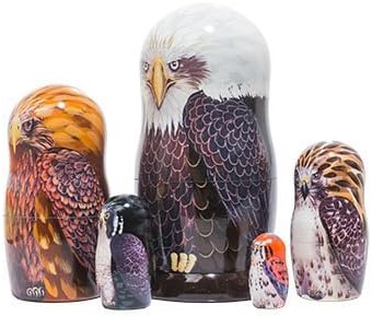 Golden Cockerel American Eagle Nesting Doll 5pc./6" Raptor Collectible Babushka Russian Matryoshka