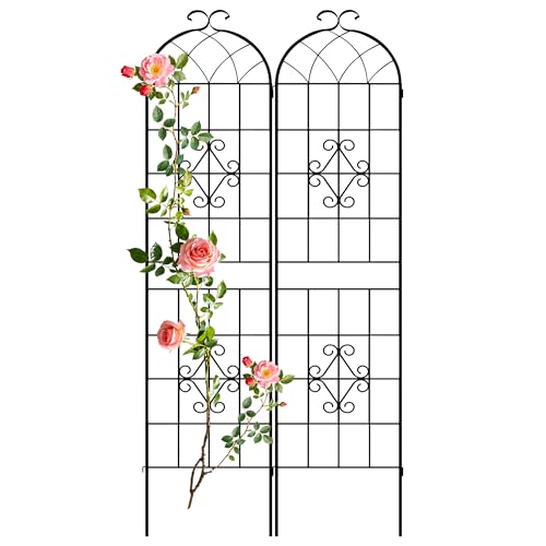 LZRS 78.4 x 40in Rustic Iron Arch Decoration Garden Trellis with Black Metal Coating – Perfect for Supporting Climbing Plants Outdoor, Roses, Vines, Flowers, and Vegetables.