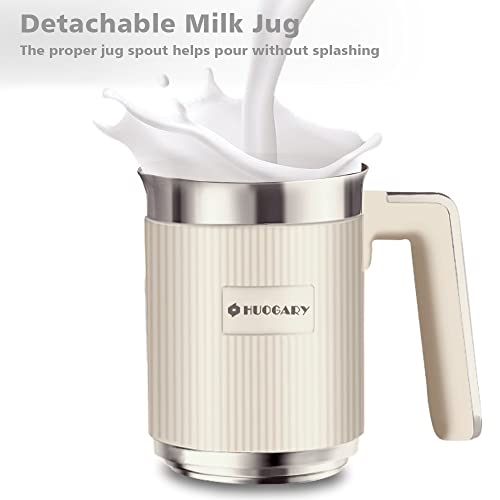 Huogary Electric Milk Frother and Steamer - 4 In 1 Hot and Cold Foam Maker, 10.1-ounce Large Capacity,Automatic Milk Warmer for Lattes, 120V (Beige)