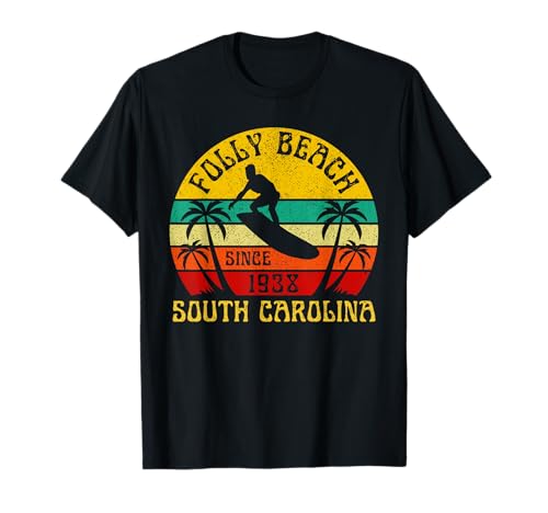 Folly Beach South Carolina Surf Vacances d'été Vintage T-Shirt