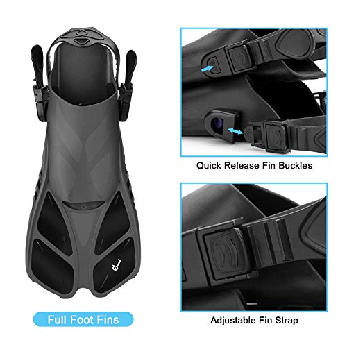 Odoland Snorkel Set 6-In-1 Snorkeling Packages With Diving Mask, Adjustable Swim Fins, Mesh Bag, Waterproof Case And Beach Blanket, Anti-Fog Anti-Leak Snorkeling Gear For Men Women Adult, Black M #TOP4