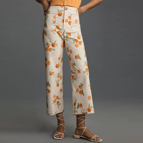 Womens Fruits Wide Leg Denim Pants Casual Loose Fruit Print Crop Capri Jeans Trousers for Work Office Streetwear2