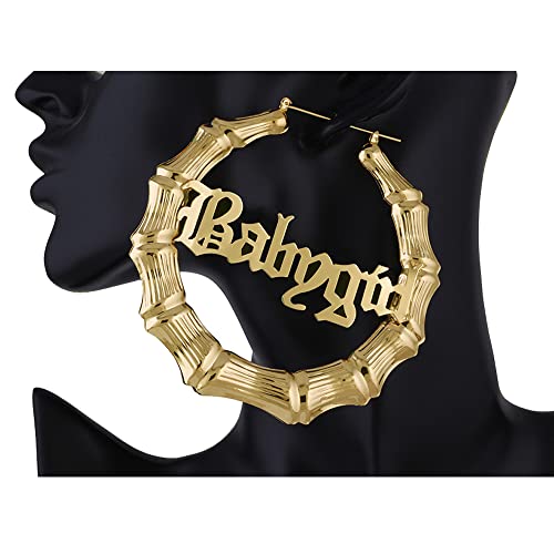 Large Bamboo Hoop Earrings Old English Font Babygirl Word Bamboo Earrings Hip-Pop Style Punk Party Accessory