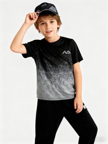 Image of Boys Clothes Gradient T-Shirt Jogger Pants Set 8-13 Years Casual Sportswear Summer Outfit Set