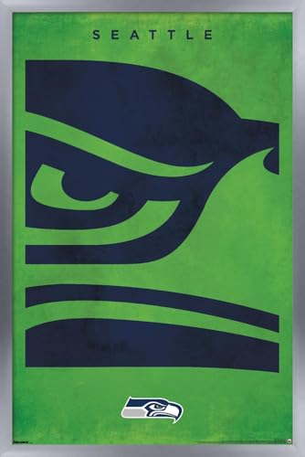 Trends International NFL Seattle Seahawks - Logo 25 Wall Poster, 34L x 22.4W, Silver Framed Version