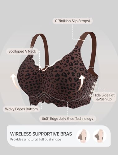 Image of OEAK Women Value Series Jelly Bras Wireless Pushup Convertible Bra | Everyday Essentials,Comfortable Bralettes,No Underwire,Full Coverage,Support Lift,Tshirt,Soft,Seamless,Scalloped