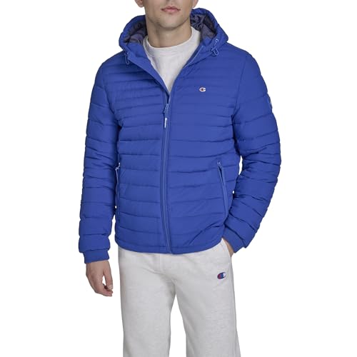 Champion Men's Lightweight Hooded Puffer Jacket, Surf The Web, Large