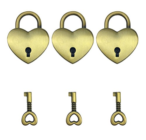 Hyamass 3pcs Vintage Antique Style Mini Heart Archaize Padlocks Key Lock with Keys