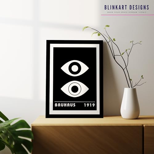Image of BLINKART Vintage Bauhaus Retro Geometric Aesthetic Poster Gallery | Colorful Wrap Framed For Home Office Studio Living Room Modern Art Studio Decoration Abstract Shapes | (d96) | 13x10 Inch