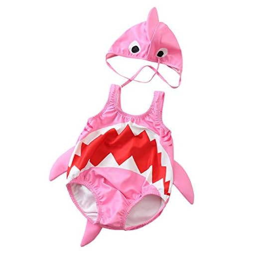 QinMMROPA bañador de con Forma de tiburón para niño bebé, Trajes de baño Gorra de baño bañador pañal bañador Body de niños niñas Bebes Rosa 2-3 años
