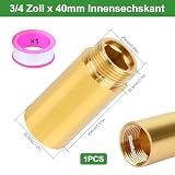Niuny Przedłużenie kranu 3/4 cala, 40 mm, mosiądz, 1 szt., przedłużenie, przyłącze wody, złącze gwintowane, przedłużenie do kranów, zaworów narożnych, głowic prysznicowych