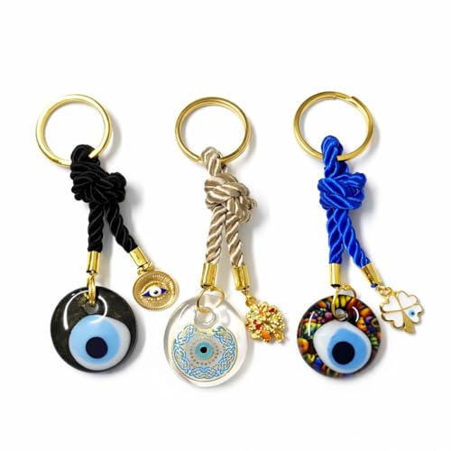 BABY SHOWER CHOCOLATE Evil Eye Keychain Set (3PCS) – Nazar Boncuk Lucky Charm Keyring, Colorful Braided Cord with Gold Ring, Protection Amulet Gift for Friends, Family, New Home, Office (KEC-D3)