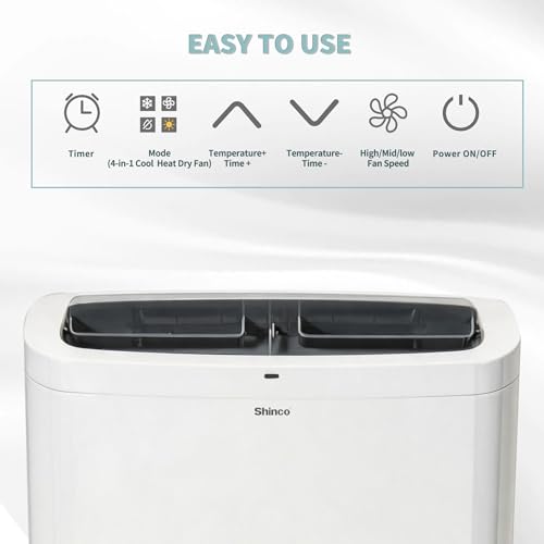 Image of Shinco 14,000 BTU White Portable Air Conditioner with Heater up to 700 Sq. Ft, Ac Heater Combo Window Unit, Portable AC Unit with Dehumidifier & Fan, Cools & Heats,Remote Control and Window Kit