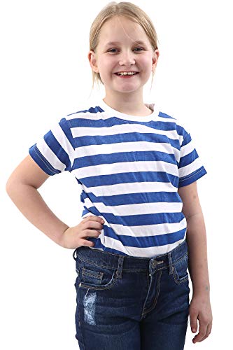 GW CLASSY OUTFIT Kids Boys Girls Striped T-Shirt PE School Crew Neck Short Sleeves Stripe Shirts Book Week Casual Tops (5-6 Years, Blue & White Striped)