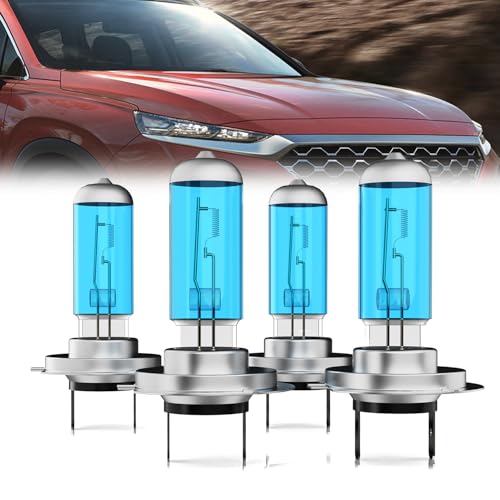 Image of Headlight Bulbs Compatible With Hyundai Santa Fe 2017-2018, H7+H7 High Low Beam Halogen Light Bulb, Super Bright 6000K White, Pack of 4