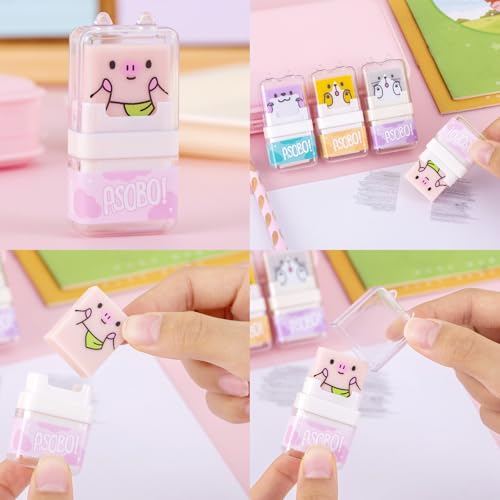 4-er-Set Bleistift-Radiergummis für Kinder, lustige und niedliche Tier-Motiv-Radiergummis, ideal als kleines Geschenk für Lehrer und Schüler, inklusive Reinigungsrolle und Schutzhülle – perfektes Schu