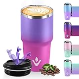 HoneyHolly Termo Cafe 600 ML, Reutilizables, Vaso Termico Cafe Antigoteo para Coche, Acero Inoxidable 304, Taza Termica Para Llevar, Termo Café Hermético para Café Frío y Caliente, Leche y Té