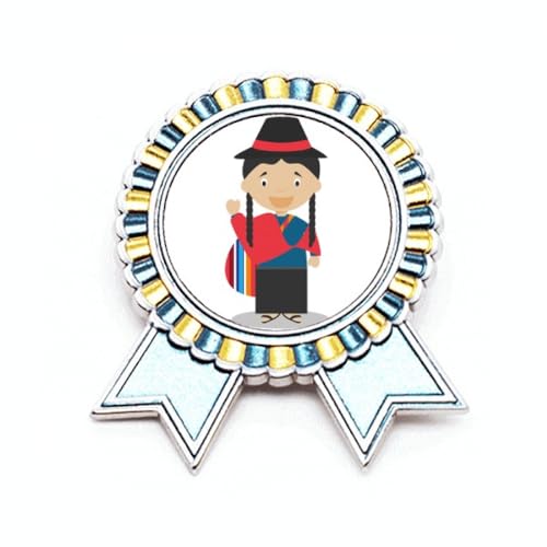 Broche Équateur en métal de collection finition Art déco émail rouge et bleu haut de gamme