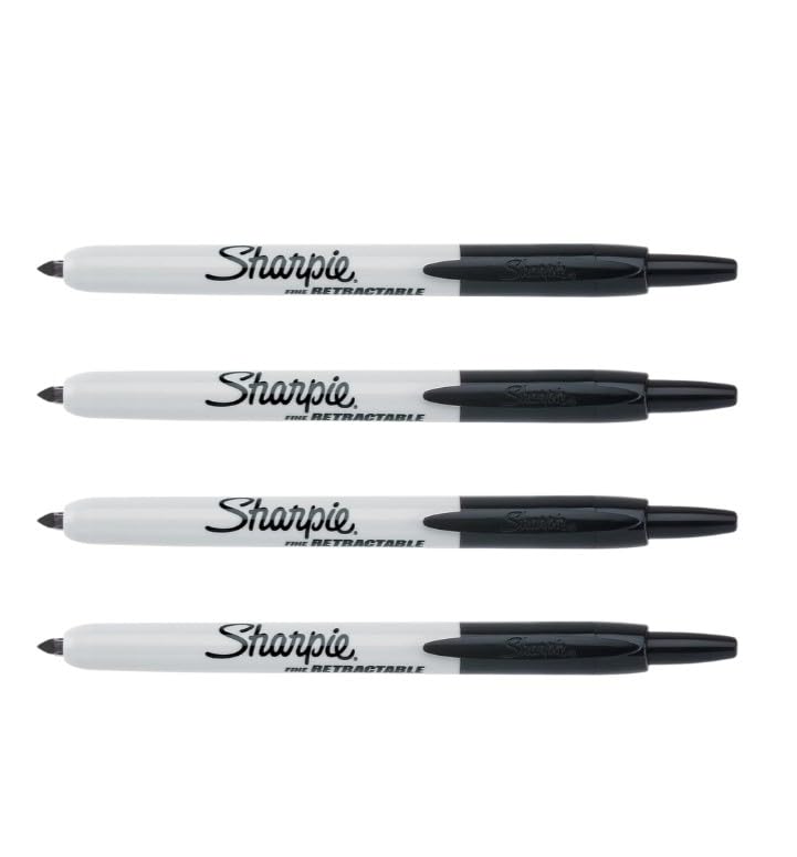 Sharpie oryginal Retractable Permanent Markers (packed ina a plastic bag), Black, 1 count (Pack of 4)