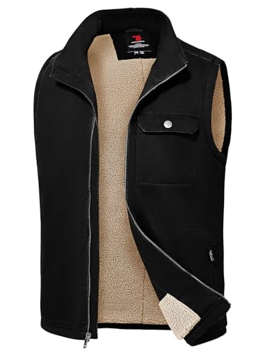 TBMPOY Mens Winter Vest Outerwear Fleece Sherpa-Lined Casual,Black M