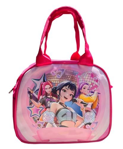Krisus Kpopp Deemoon Huntterrs Cute Girls Utility Lunch Bag with Cartoon Print | Zipper Tiffin Storage Tote for School Travel Picnic Daily Use (Pink)