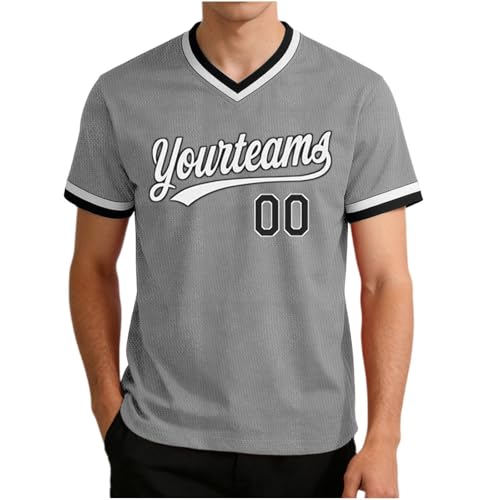 Custom Baseball Jersey Mens Personalize Name Number V-Neck Tshirts Plain