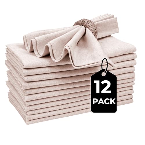 Bedding Craft Linen Cloth Dinner Napkins, Natural, 18x18, Set of 12